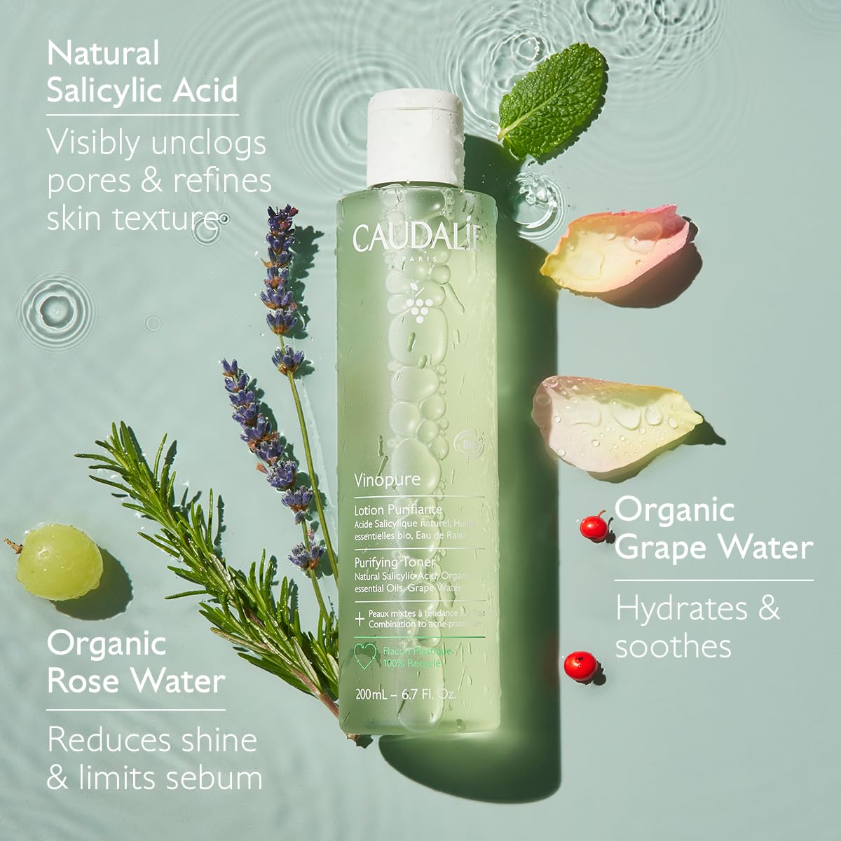 Revitalize Your Skin with Caudalie Vipure Purifying Toner - 200 Ml for a Fresh, Clear Complexion